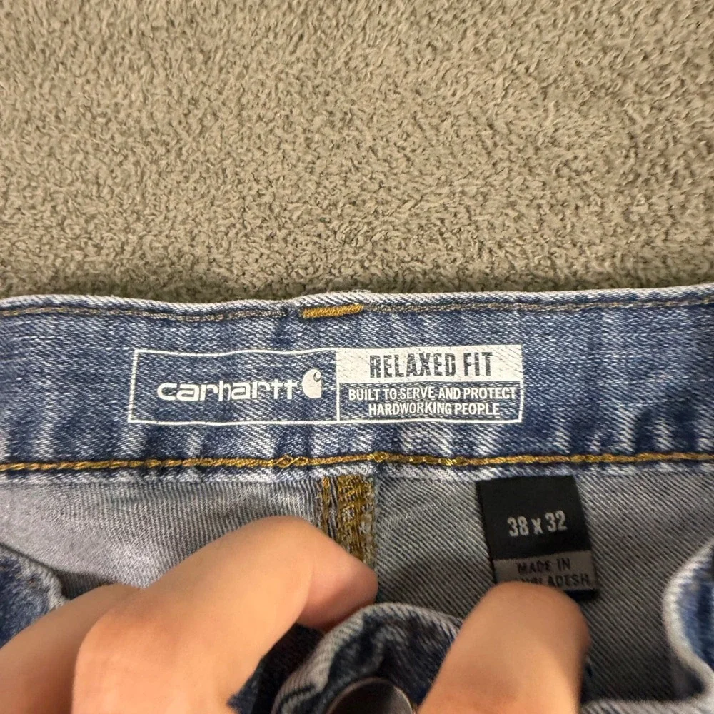 Carhartt Relaxed Fit Light Wash Denim Jeans Mens 38x32 Workwear Blue Pants